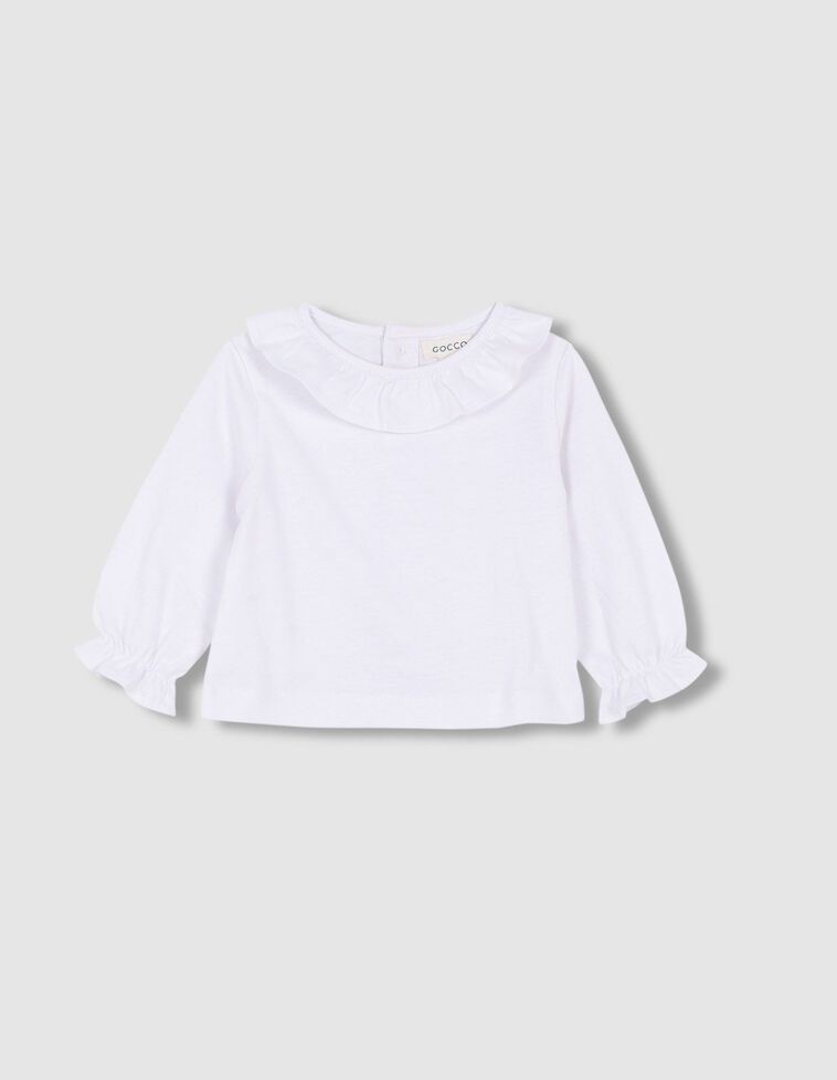 Blusa de manga comprida com folho na gola  branca 