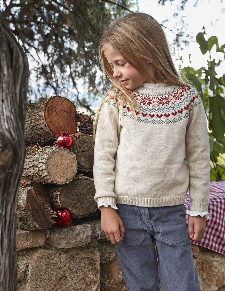 Maglione con greca sul colletto marrone chiaro