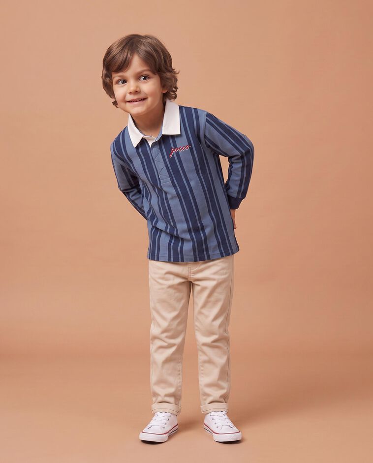 Polo azul &agrave;s riscas verticais menino
