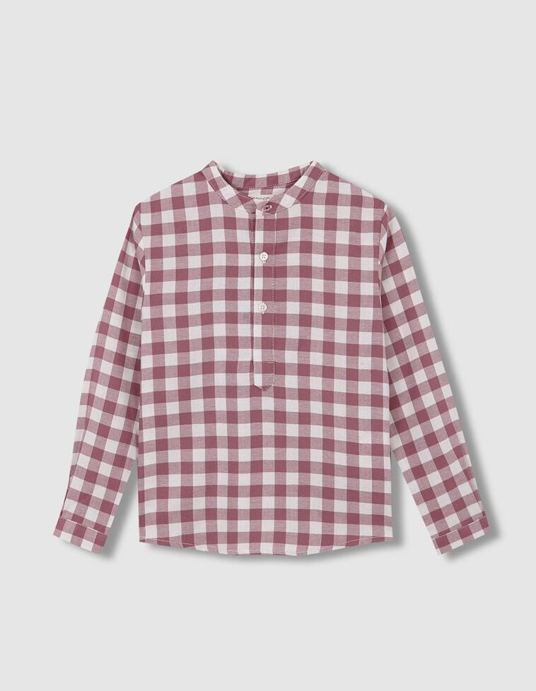 Chemise à carreaux col mao blanche