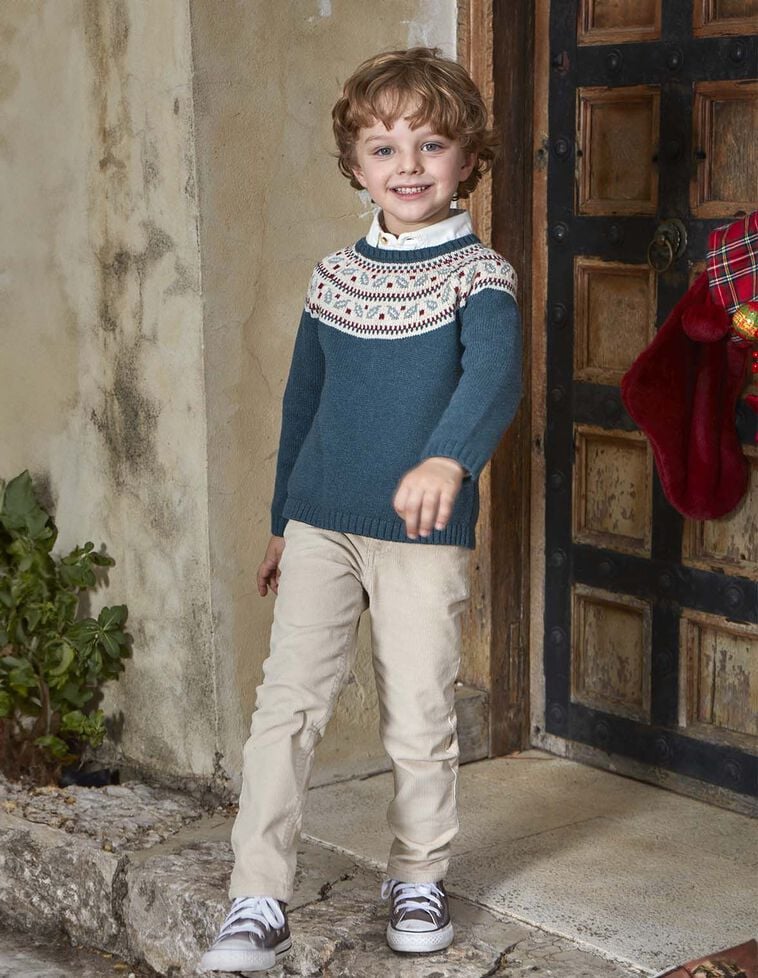 Maglione con greca sul colletto verde