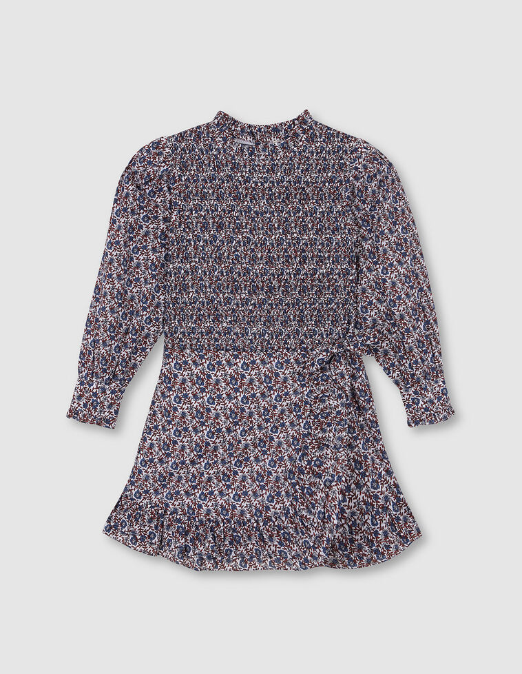 Kleid mit langen Ärmeln und Blumenmuster, in Weiß