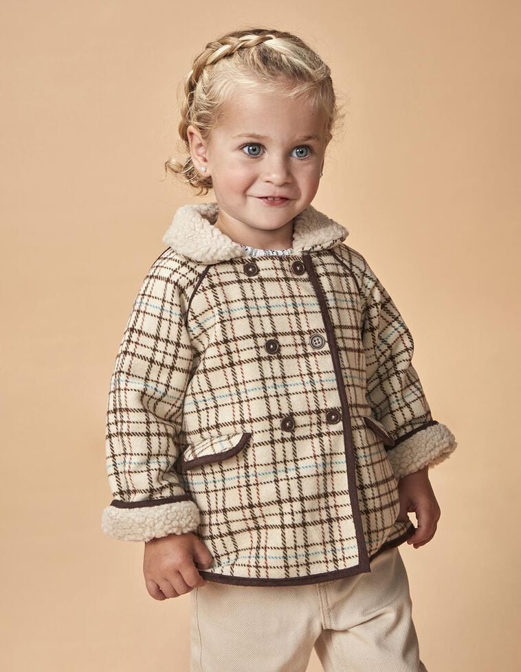 Cappotto doppiopetto con pelliccia marrone chiaro