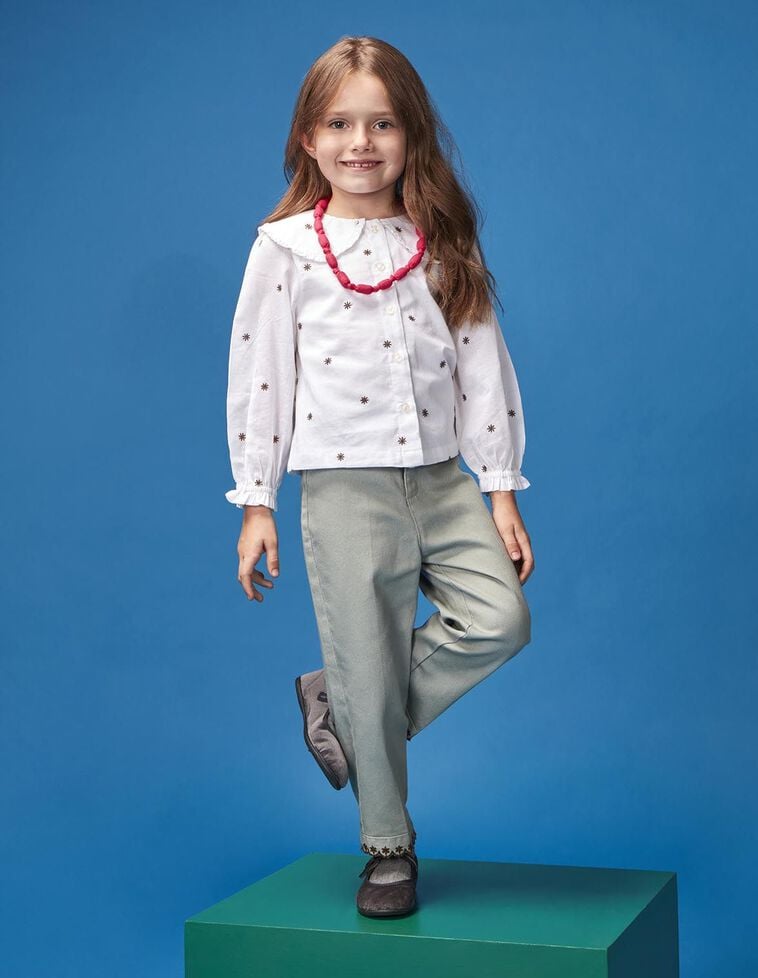 Pantalon brodé vert