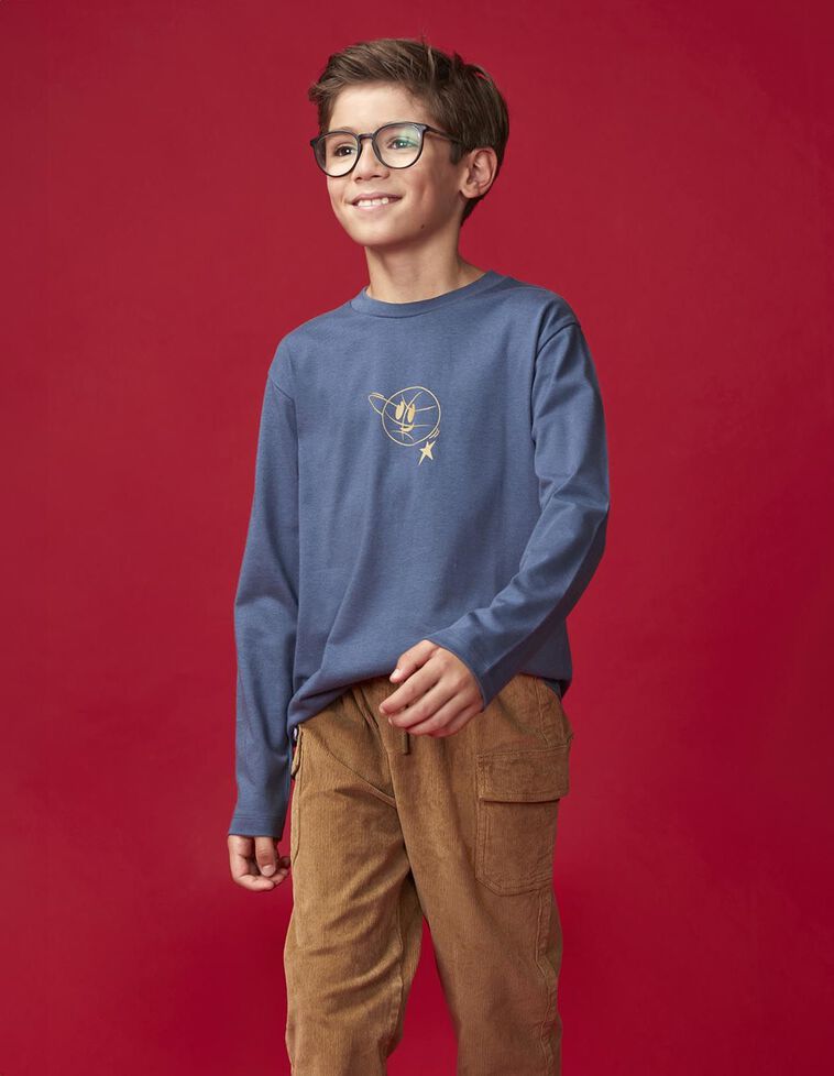 Maglietta manica lunga con stampa basket blu