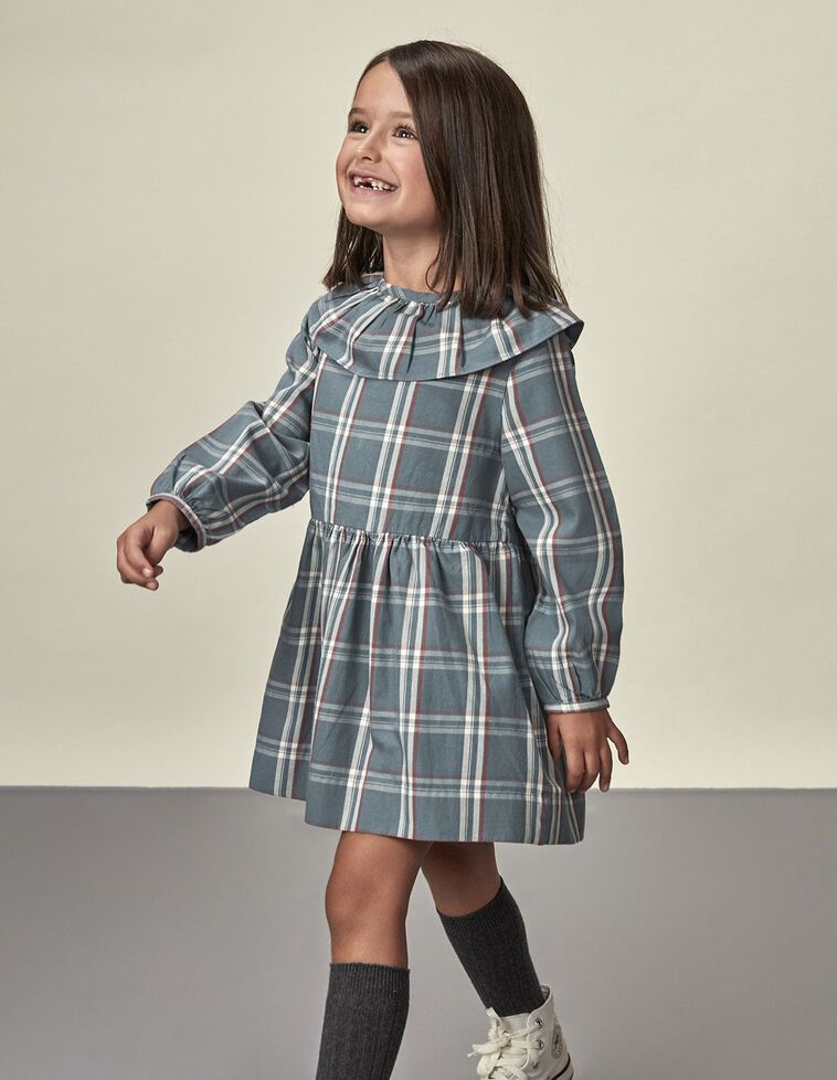 Vestito Quadri Tartan Petrolio Chiaro