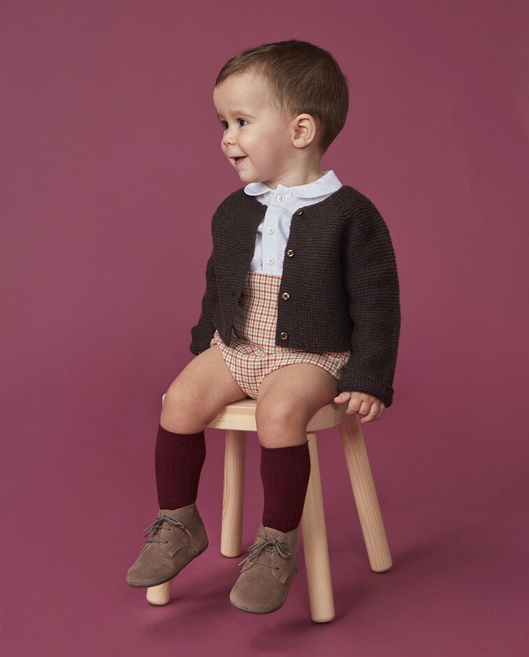 Cardigan marron en maille &agrave; pois b&eacute;b&eacute;