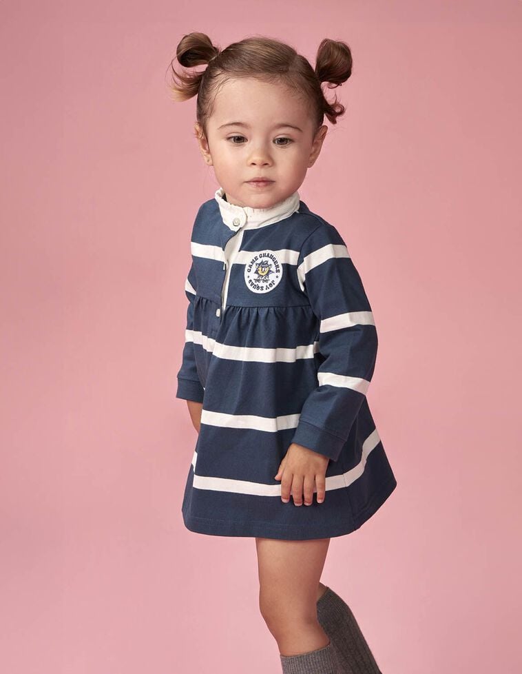 Polo-Kleid mit grafischem Aufnäher, in Blau