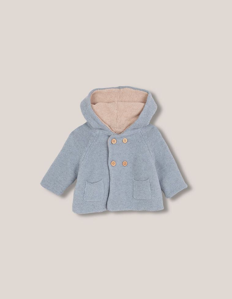 Manteau réversible en laine tricotée bleu