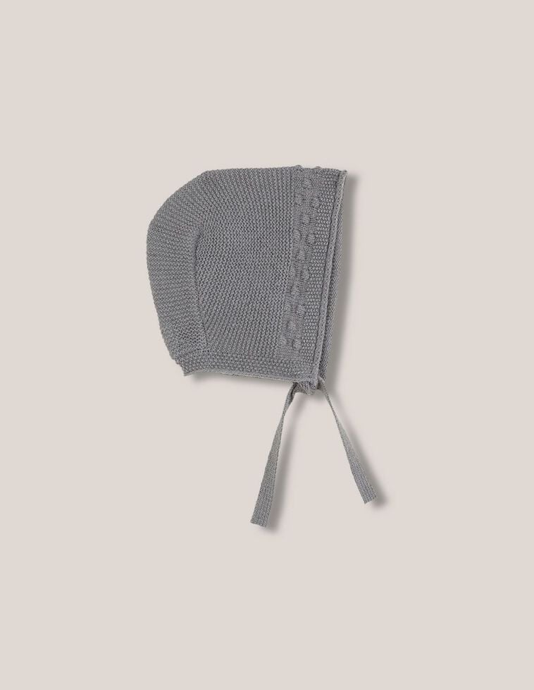 Cuffietta in lana con dettagli a punto riso e bobbles verde scuro