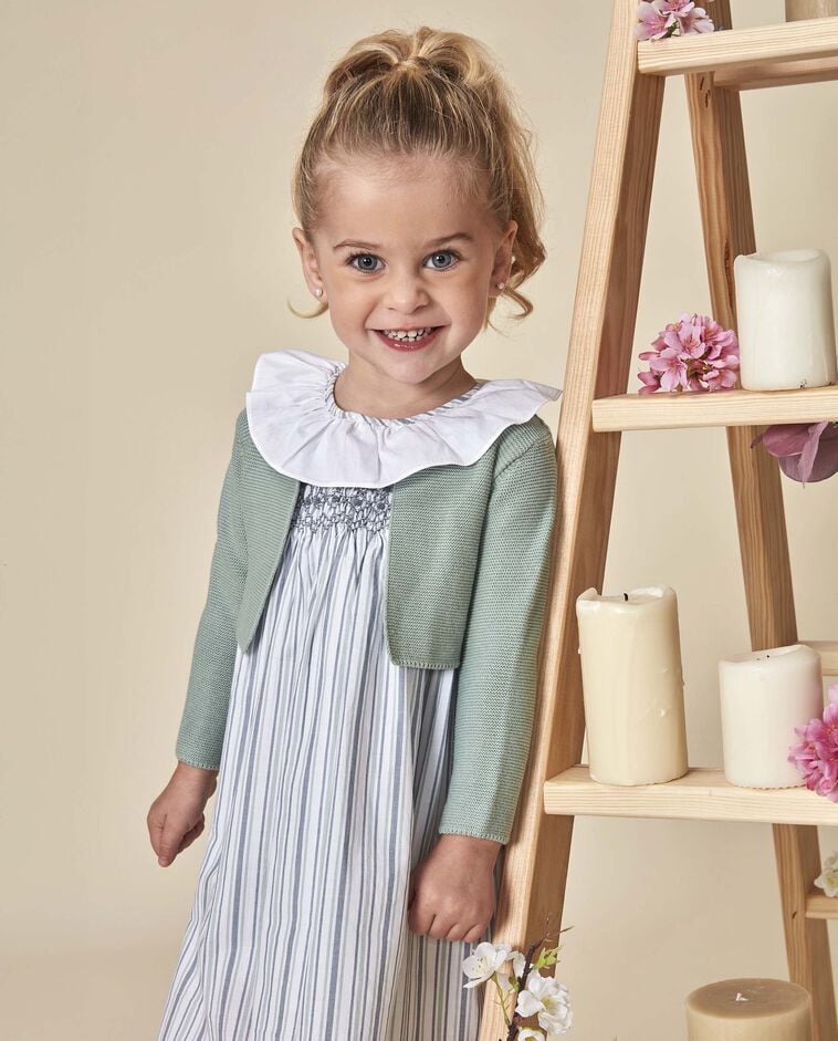 Veste courte en point mousse bleu-vert