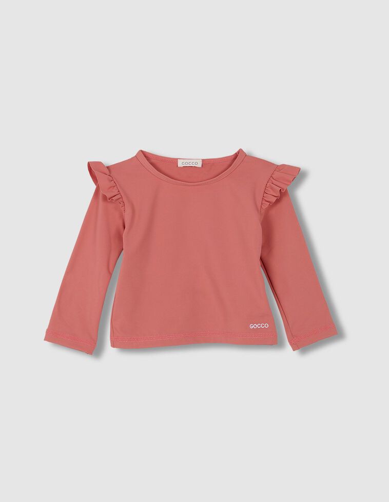 Camisola de manga comprida e folho  coral 