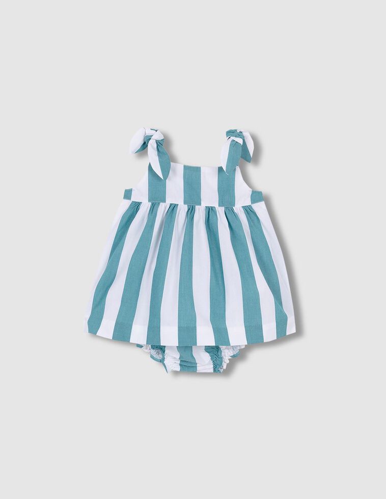 Vestido com padrão de riscas largas nas cores verde e branca