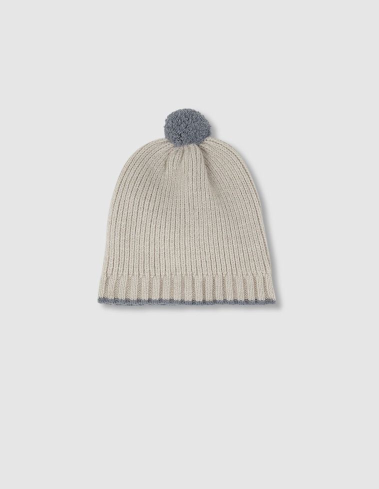 Cuffia in maglia con pompon a contrasto