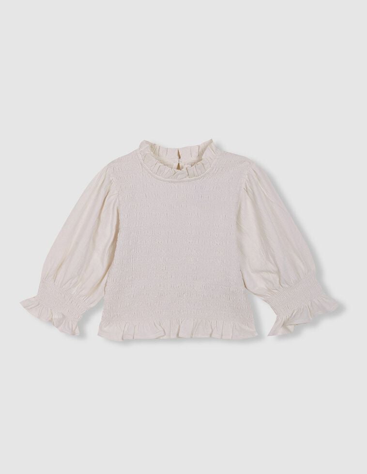 T-shirt à manches courtes avec smock blanc