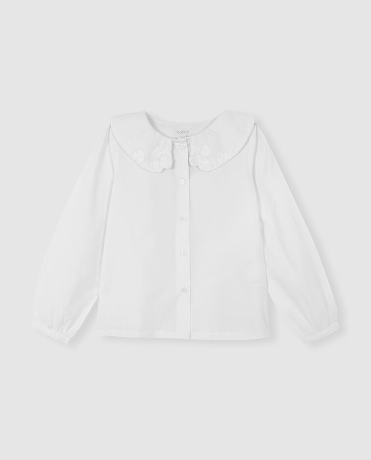 Blouse blanche avec col brod&eacute; fille