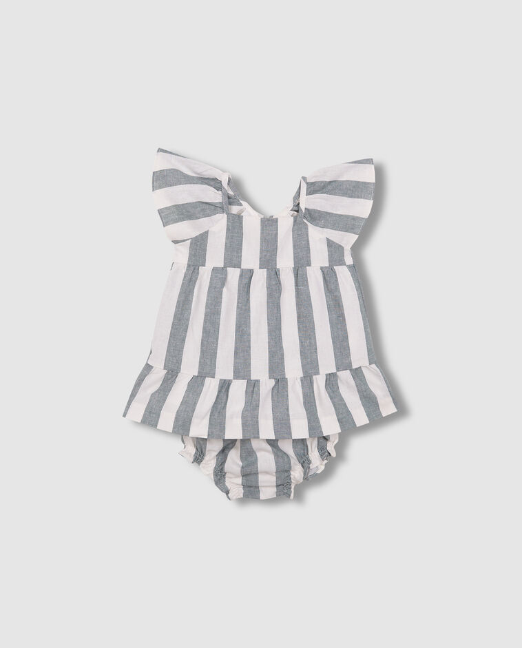 Robe en lin &agrave; rayures vertes