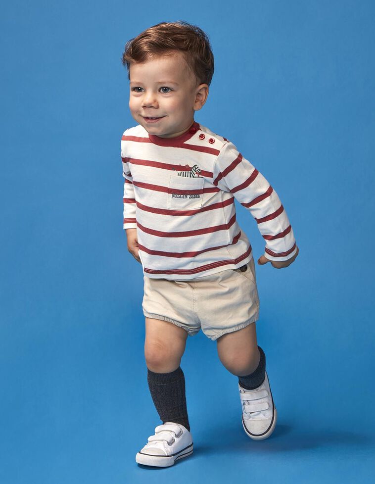 Maglietta a righe con stampa zebra bordeaux