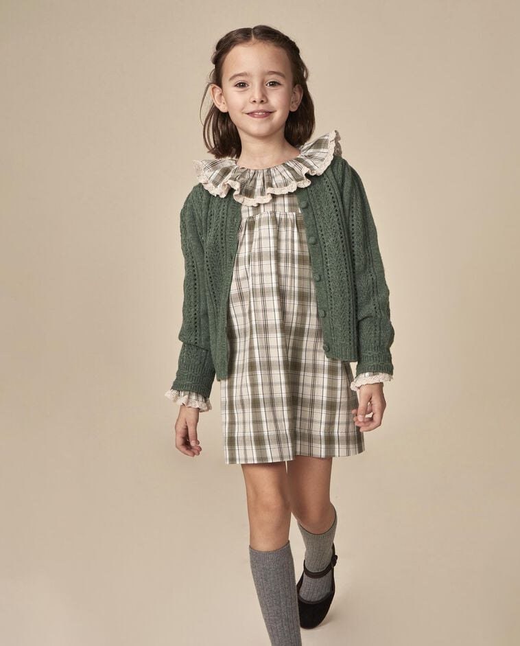 Cardigan vert avec ajours fille