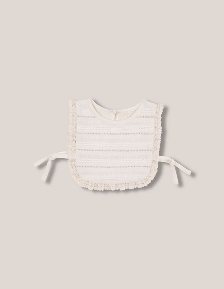 Bavoir à bandes brodées blanc