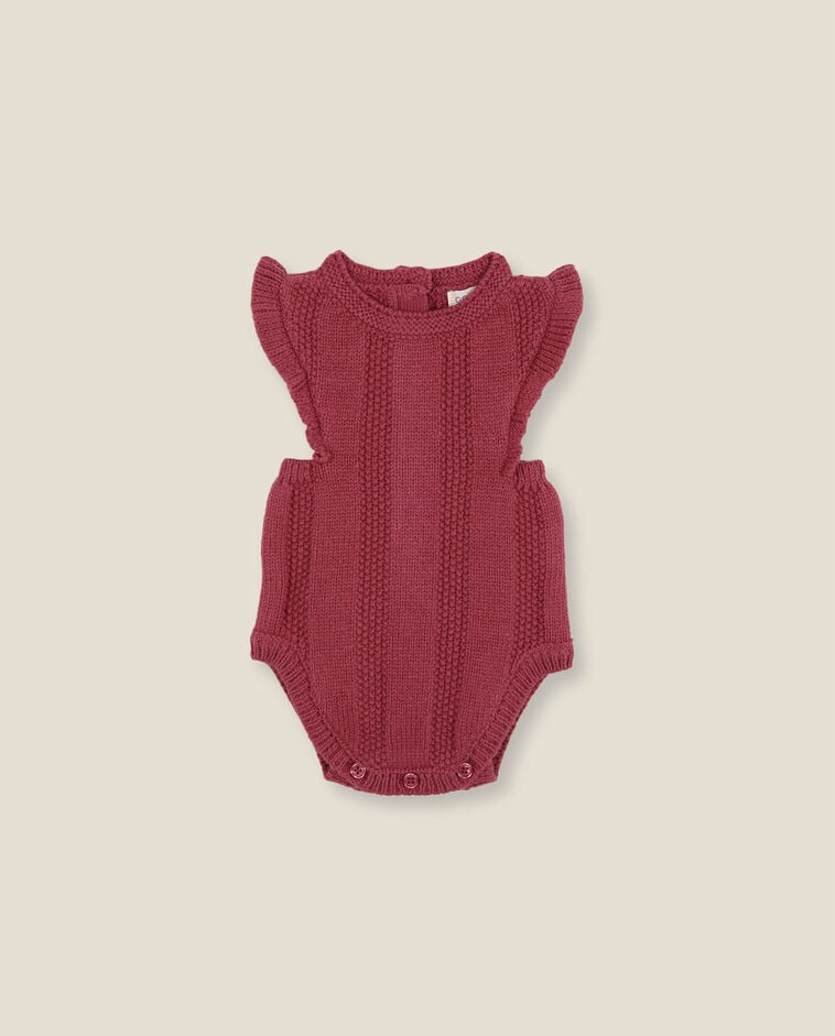 Barboteuse rose en maille nouveau-n&eacute;