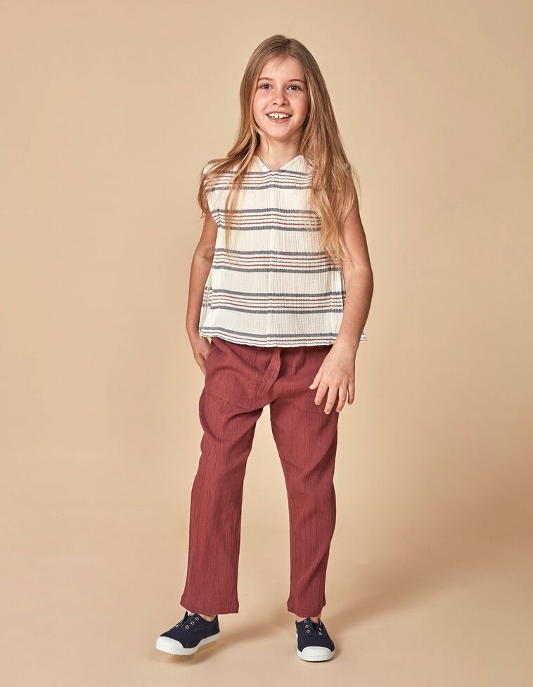 Pantalone in tessuto bambula color melanzana