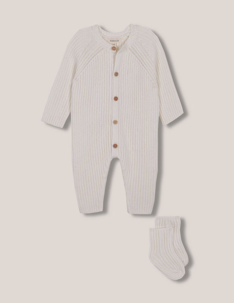 Conjunto De Babygrow e Botinhas Em Canelado Branco Sujo