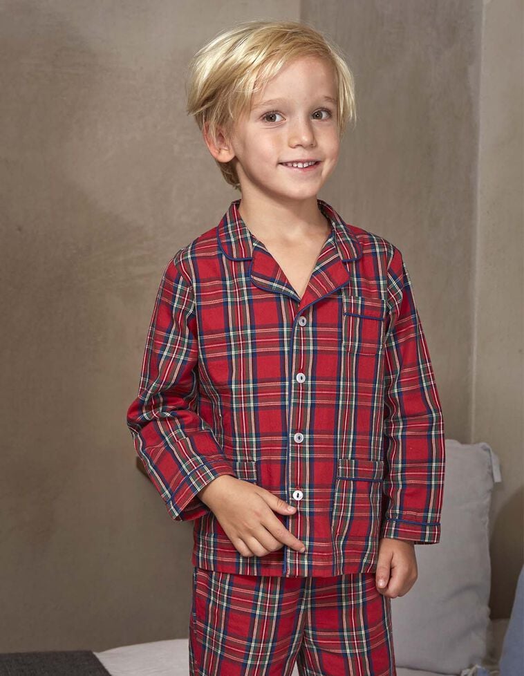 Pyjama de Noël à carreaux tartan avec bordure contrastée rouge