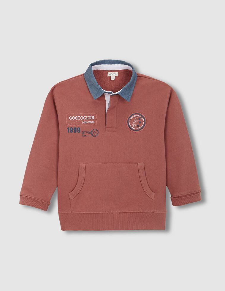 Sweat corail avec broderies grenat