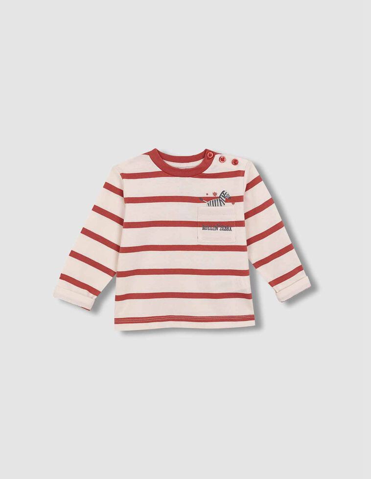 T-shirt rayé avec imprimé zèbre grenat