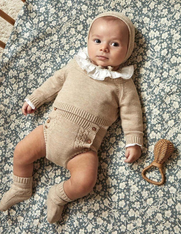 Pantalon bouffant avec laine en huit marron clair