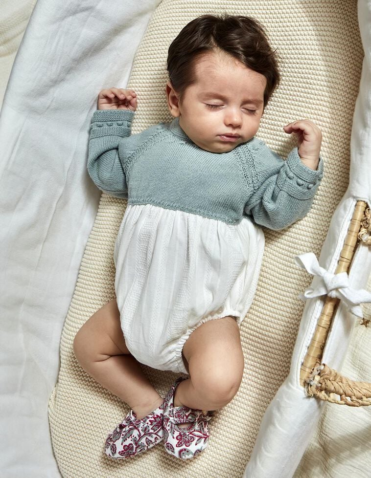 Barboteuse combinée en tricot avec laine et dobby vert