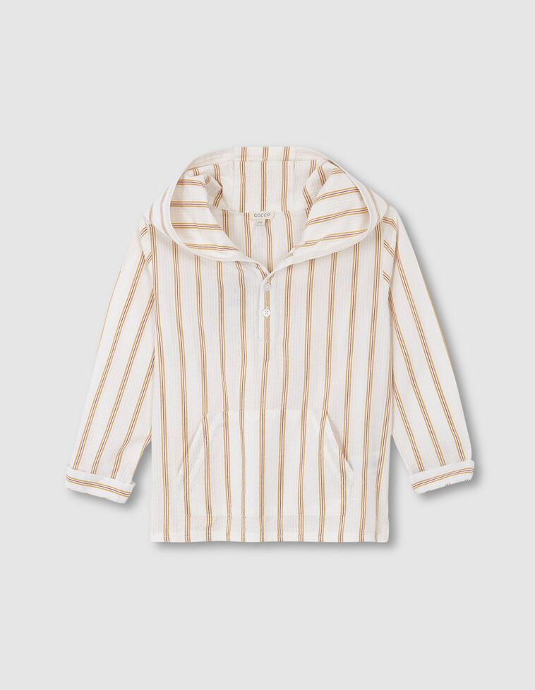 Camisa com padrão de riscas e capuz  esbranquiçada