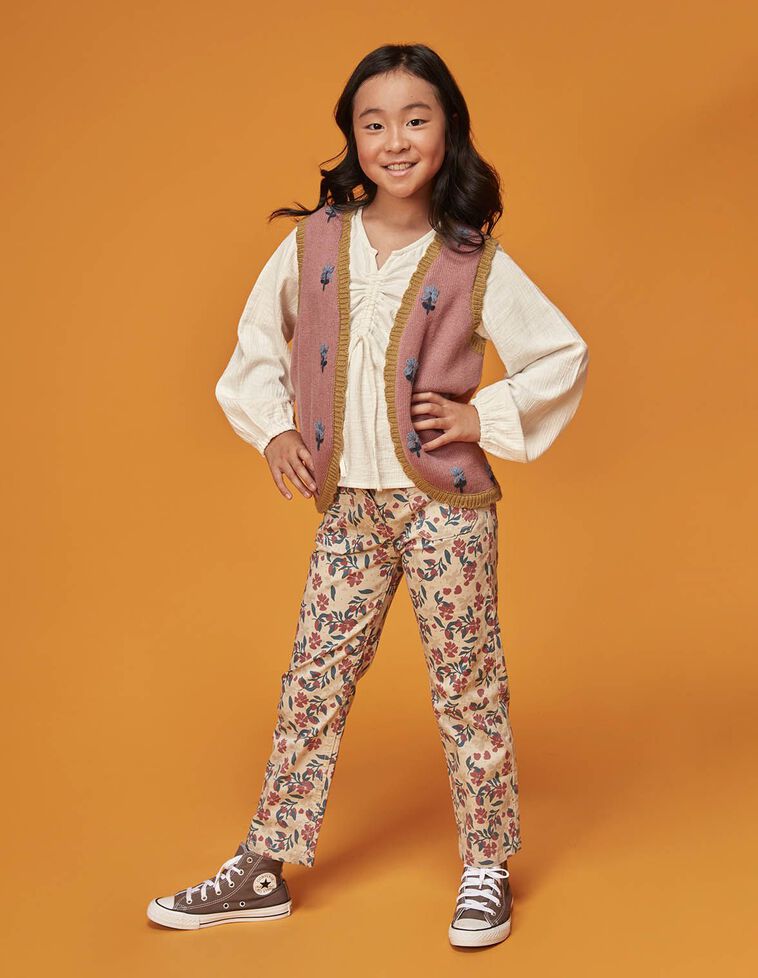 Pantalon marron imprimé fleurs