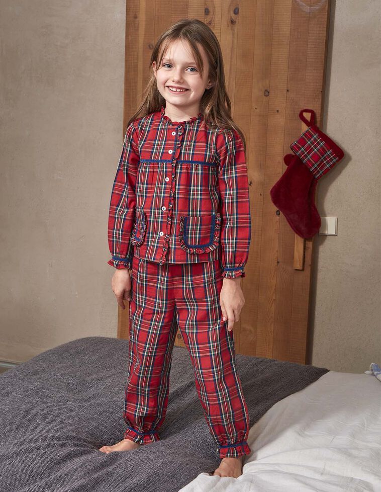 Pigiama a quadri tartan con profilo a contrasto rosso