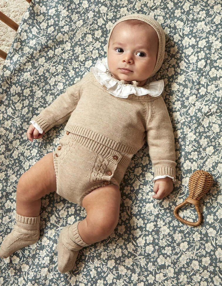 Pull avec laine et huit marron clair