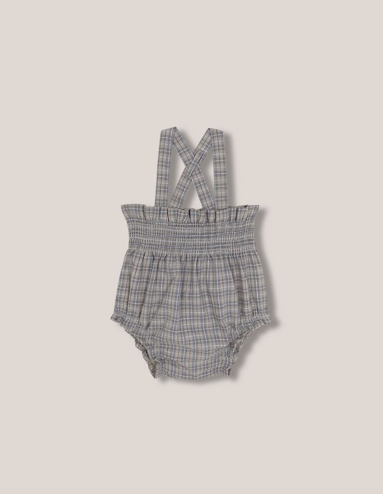 Pantalon bouffant à carreaux avec bretelles vertes