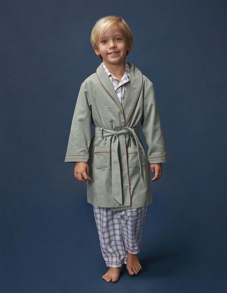 Robe de chambre en micro-corduroy avec bordure contrastée verte