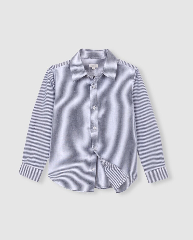 Camisa oxford azul &agrave;s riscas menino