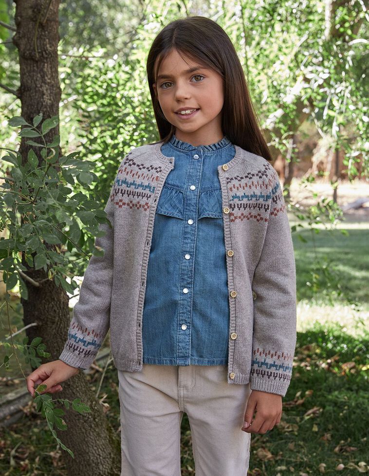 Gilet Avec Relief Taupe M&eacute;lang&eacute;e