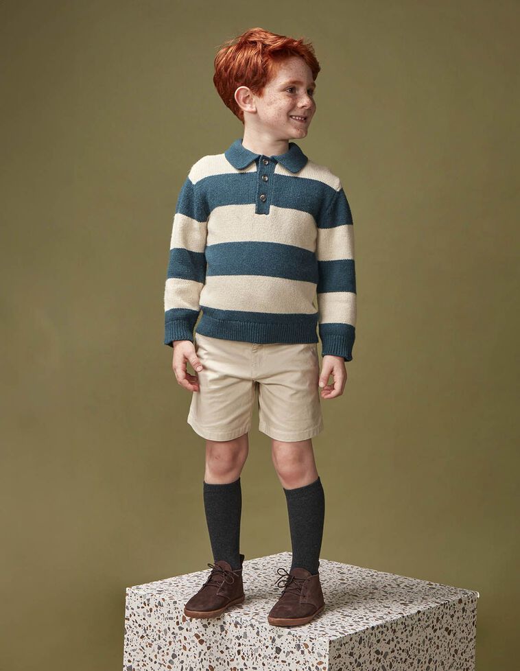 Maglione polo a righe in lana verde