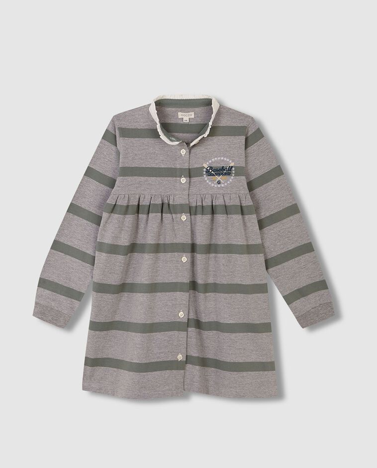 Robe polo grise &agrave; rayures fille