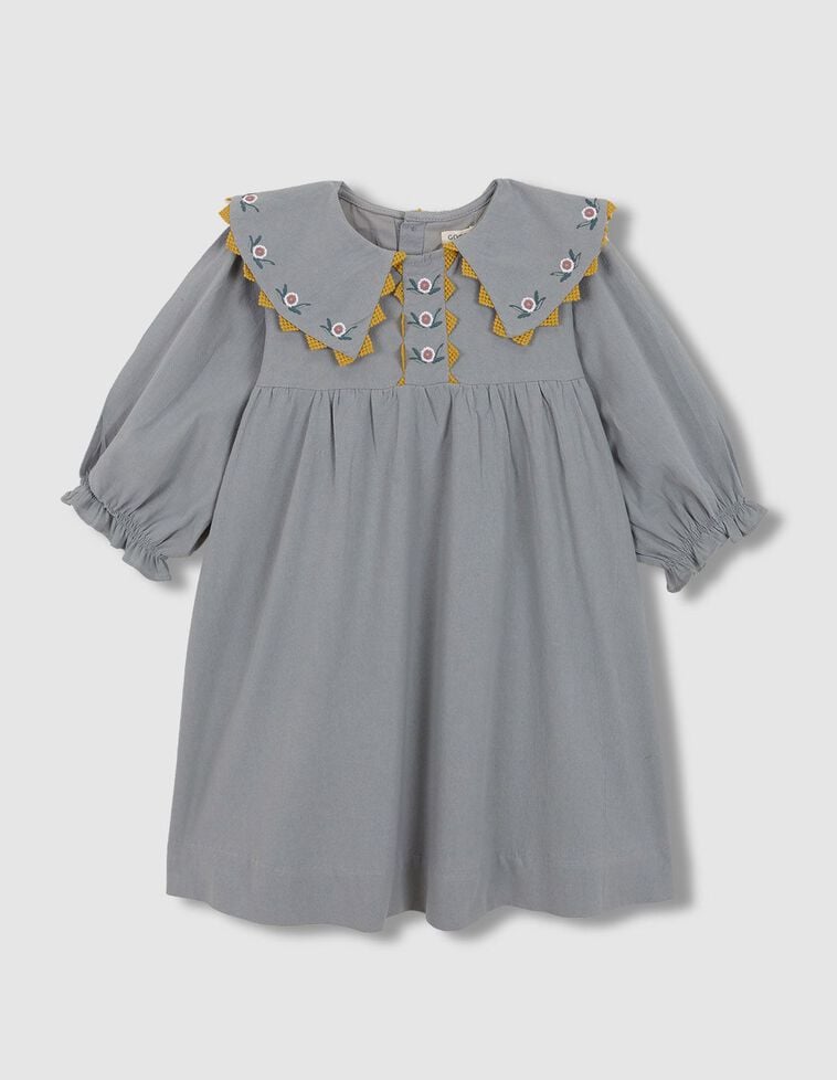 Vestido com golas bico bordados azul