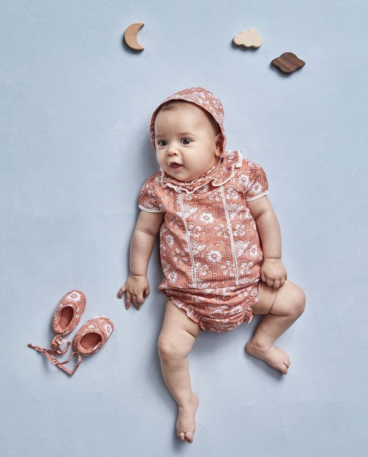 Culotte bouffante &agrave; fleurs indiennes rose