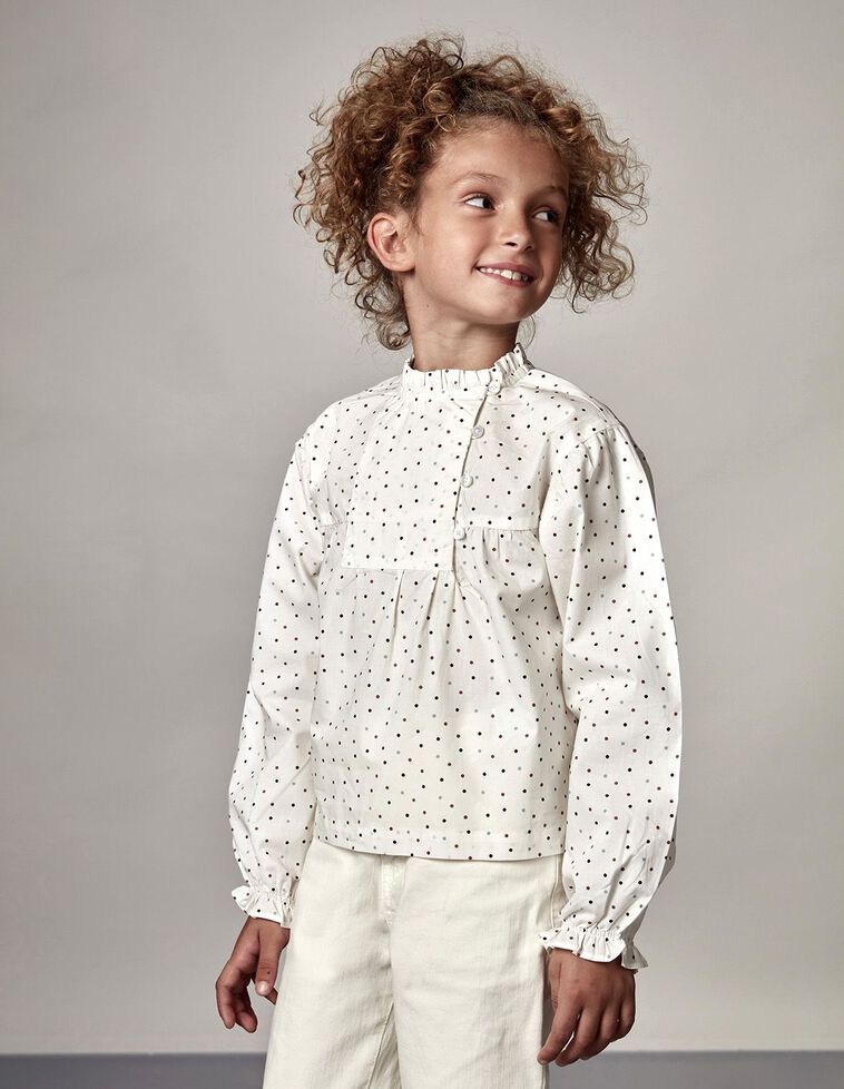 Blusa Estampada Bolinhas De Cores  Branco Sujo
