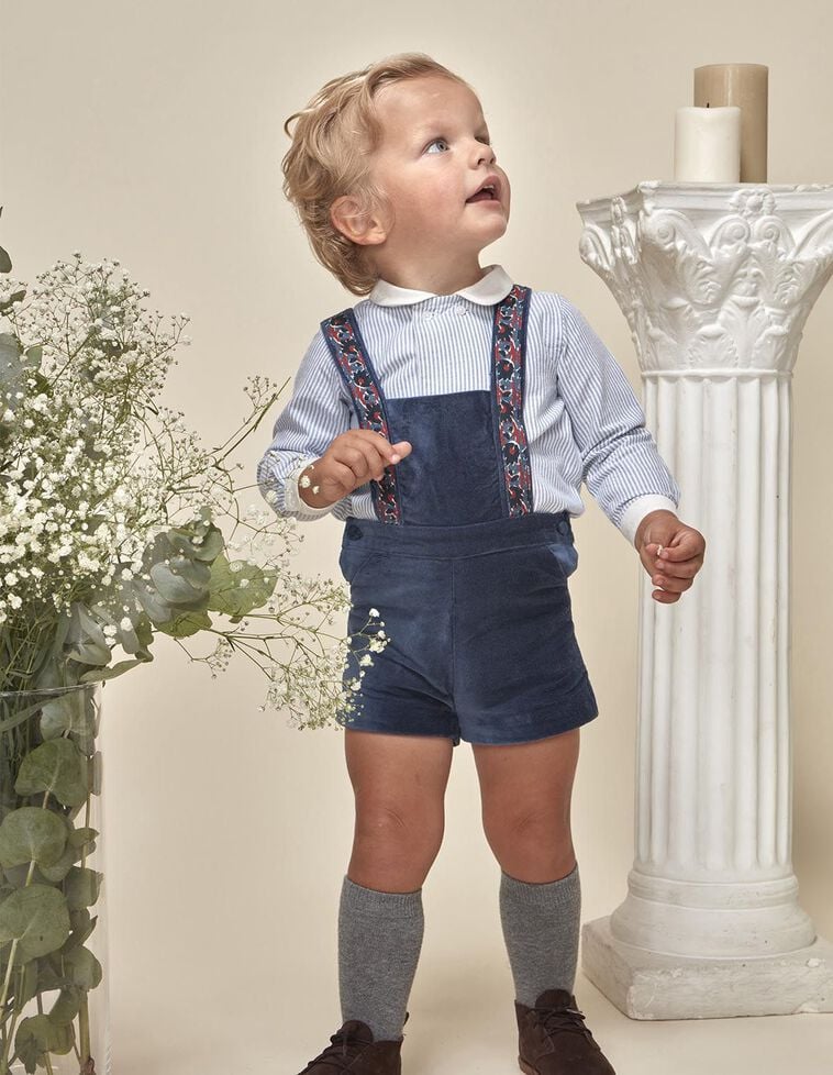 Macacão curto de veludo azul