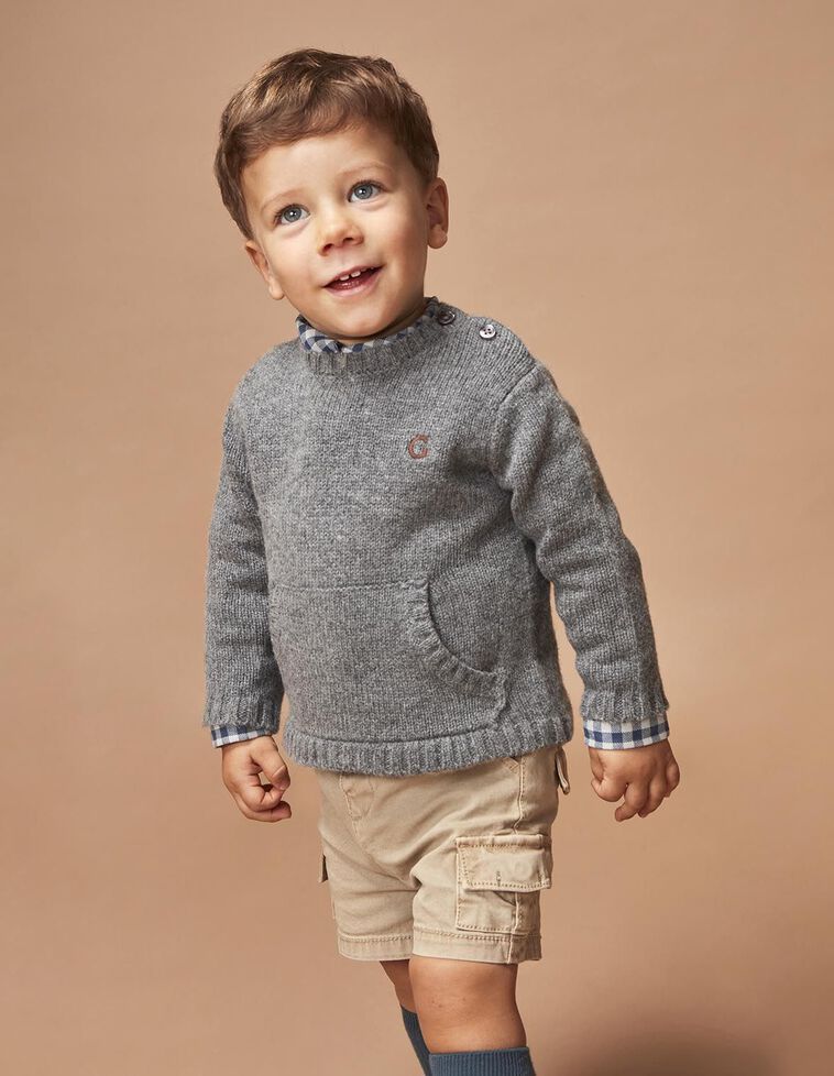 Maglione in lana con mezza zip grigio