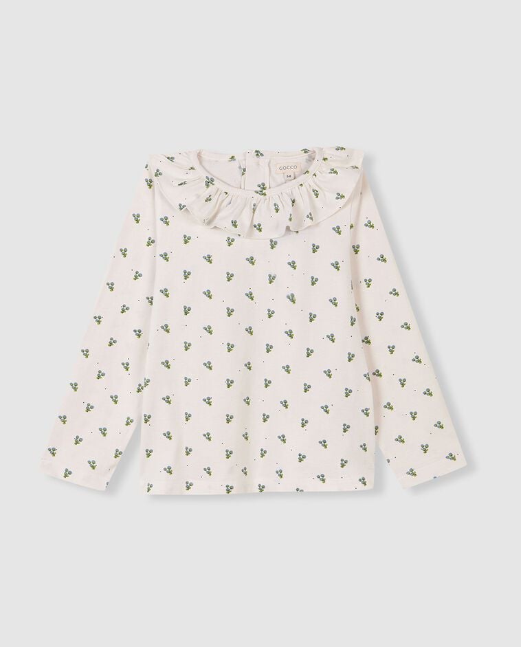 T-shirt blanc avec col &agrave; volants fille