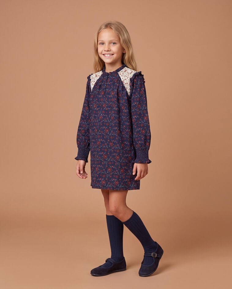 Vestido azul com contraste menina