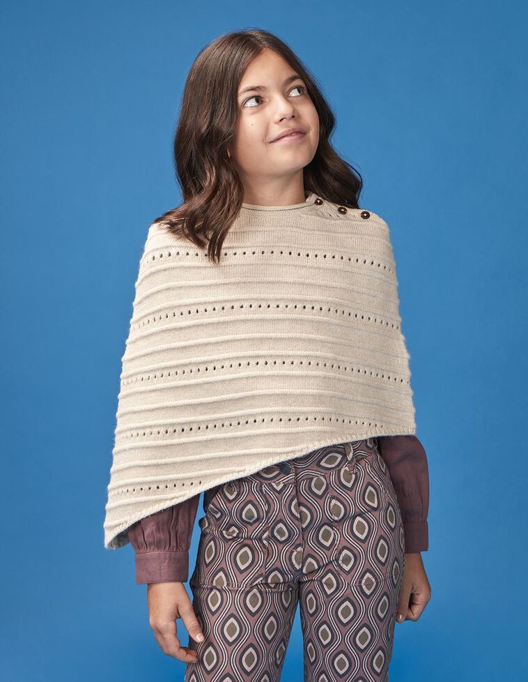 Poncho à franges marron clair